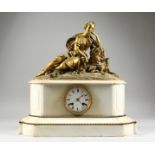 A VERY GOOD 19TH CENTURY FRENCH MARBLE AND ORMOLU CLOCK by STEVENARD, BOULOGNE, the top with a
