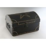 AN 18TH CENTURY STUDDED LEATHER DOMED BOX AND COVER. 16ins wide.