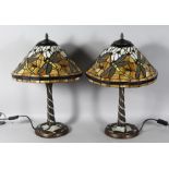 A GOOD PAIR OF TIFFANY DESIGN CREAM DRAGONFLY LAMPS. 22ins high.