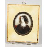 A GOOD SMALL MINIATURE OF A LADY. 2ins x 1.5ins, in an ivory frame.