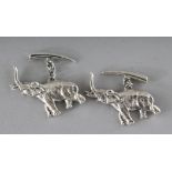 A PAIR OF SILVER ELEPHANT CUFFLINKS.