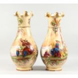 A LARGE PAIR OF LATE 19TH CENTURY CONTINENTAL PORCELAIN VASES, of baluster form with wavy rims,