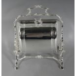 A SILVER PLATE SQUARE SHAPED BISCUIT AND CHEESE STAND. 11ins high.