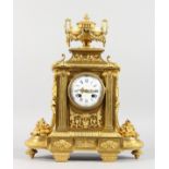 A VERY GOOD LOUIS XVI GILT ORMOLU MANTLE CLOCK, with white enamel dial, blue and white Roman