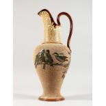 A SUPERB LARGE DOULTON LAMBETH STONEWARE JUG by FLORENCE E. BARLOW decorated with birds in brilliant