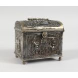 A GOOD DUTCH SILVER DOMED TOP MARRIAGE CASKET, repousse with classical scenes with swing handle,