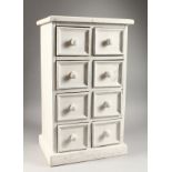 A PAINTED PINE TABLE TOP CHEST OF EIGHT SMALL DRAWERS, 20TH CENTURY. 20.5ins high x 12.5ins wide x