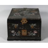 A CHINESE BLACK LACQUER AND MOTHER-OF-PEARL BOX. 12ins long.