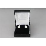 A GOOD PAIR OF PEARL AND DIAMOND DROP EARRINGS.