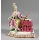 A MEISSEN PORCELAIN SENSES GROUP "sight", a lady sitting beside a mirror. Crossed swords mark in