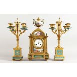 A SUPERB FRENCH 19TH CENTURY CLOCK GARNITURE by RAINGO FRES., PARIS, the clock striking on a