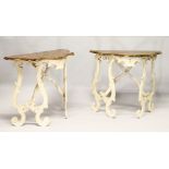 A PAIR OF GRAHAM CARR ITALIAN DESIGN PINE CONSOLE TABLES, 20TH CENTURY, with faux marble shaped