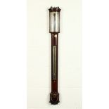 A VERY GOOD GEORGE III MAHOGANY BOWFRONT STICK BAROMETER by PASTORELLI & CO., LONDON, with