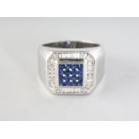 A GOOD 18CT WHITE GOLD, DIAMOND AND SAPPHIRE RING.
