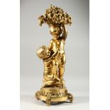 A SUPERB QUALITY GILT BRONZE GROUP OF TWO CUPIDS by CHARLES CUMBERWORTH (1811-1852), a standing