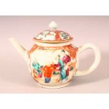 A SMALL 19TH CENTURY CHINESE FAMILLE ROSE TEAPOT, painted with figures in a landscape (lid AF).