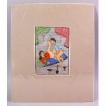 AN INDIAN HAND PAINTED MANUSCRIPT PAGE, depicting a couple in erotic scene, image size 18cm x 13cm.