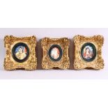 THREE SMALL LATE 19TH CENTURY INDIAN OVAL PORTRAIT MINIATURES, 15cm x 14cm and smaller.
