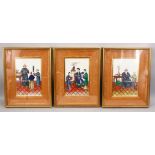 THREE GOOD FRAMED CHINESE 19TH CENTURY PAINTING ON RICE PAPER OF OFFICIALS, the gilt frames