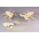 A PAIR OF JAPANESE 20TH CENTURY CARVED BONE MODELS OF CRAYFISH, 30cm long.