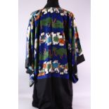 A GOOD CHINESE 19TH / 20TH CENTURY PAINTED SILK ROBE, the black ground robe with painted decorated