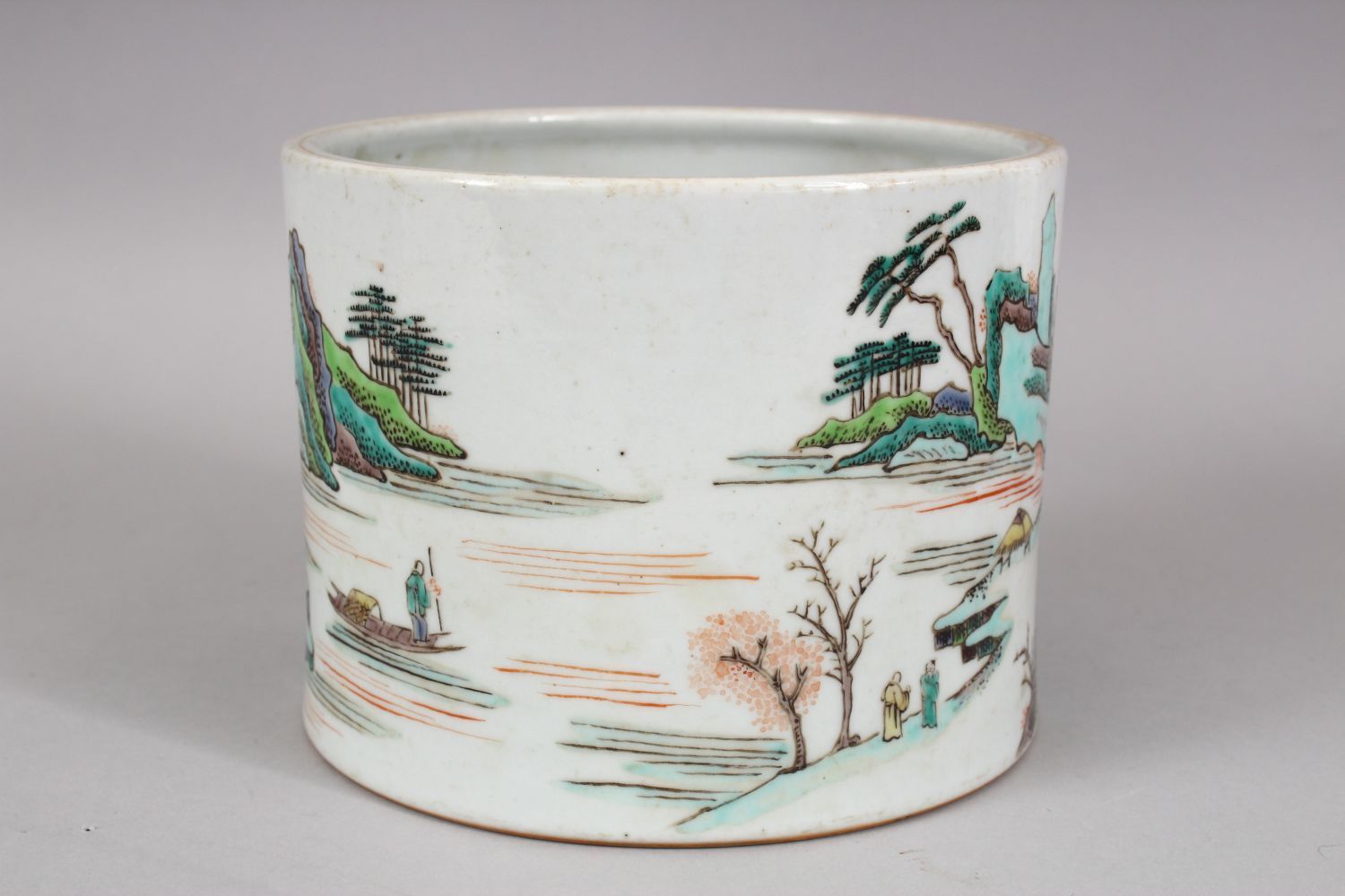 A GOOD LARGE CHINESE FAMILLE ROSE PORCELAIN BRUSH WASH, decorated with native landscape views, - Image 3 of 5