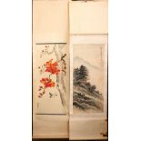 FOUR CHINESE SCROLL PAINTINGS, early 20th Century and later, two mountainous landscapes, another