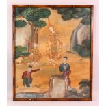 A TIBETAN SCHOOL, pair of dancers in a landscape setting with other figures, 62cm x 52cm, and a pair