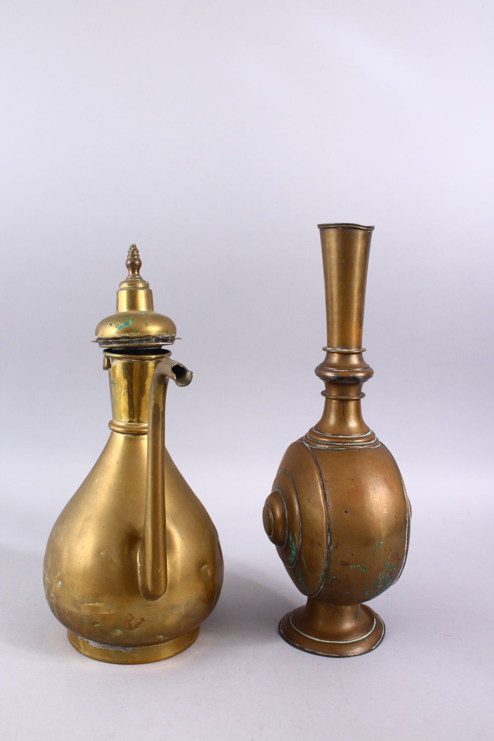 TWO 19TH / 20TH CENTURY ISLAMIC BRASS EWER & VASE, 35cm & 37cm - Image 2 of 3