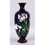 A LARGER JAPANESE MEIJI PERIOD CLOISONNE VASE, with a display of native flora, 30cm (AF)