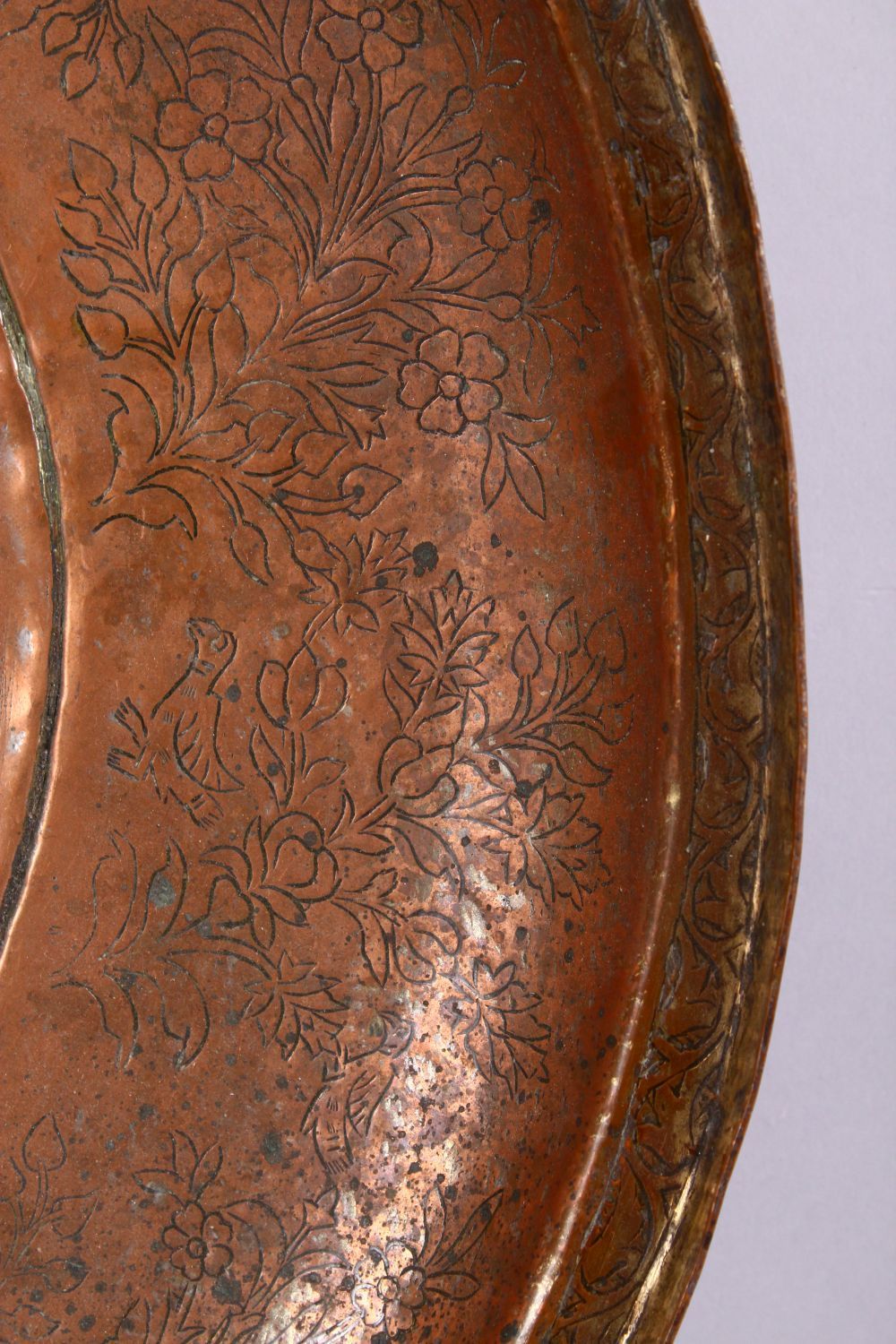 A LARGE SILVERED COPPER PERSIAN BOWL, the bowl with floral motif decoration. 46.5cm. - Image 4 of 6