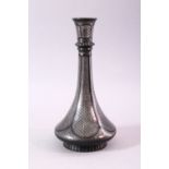 A INDIAN BIDRI INLAID SILVER BOTTLE VASE, with inlaid silver panel decoration, 22cm high.