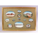 A GOOD COLLECTION OF TWELVE LATE 19TH CENTURY MINIATURE PAINTINGS ON IVORY, depicting temples and