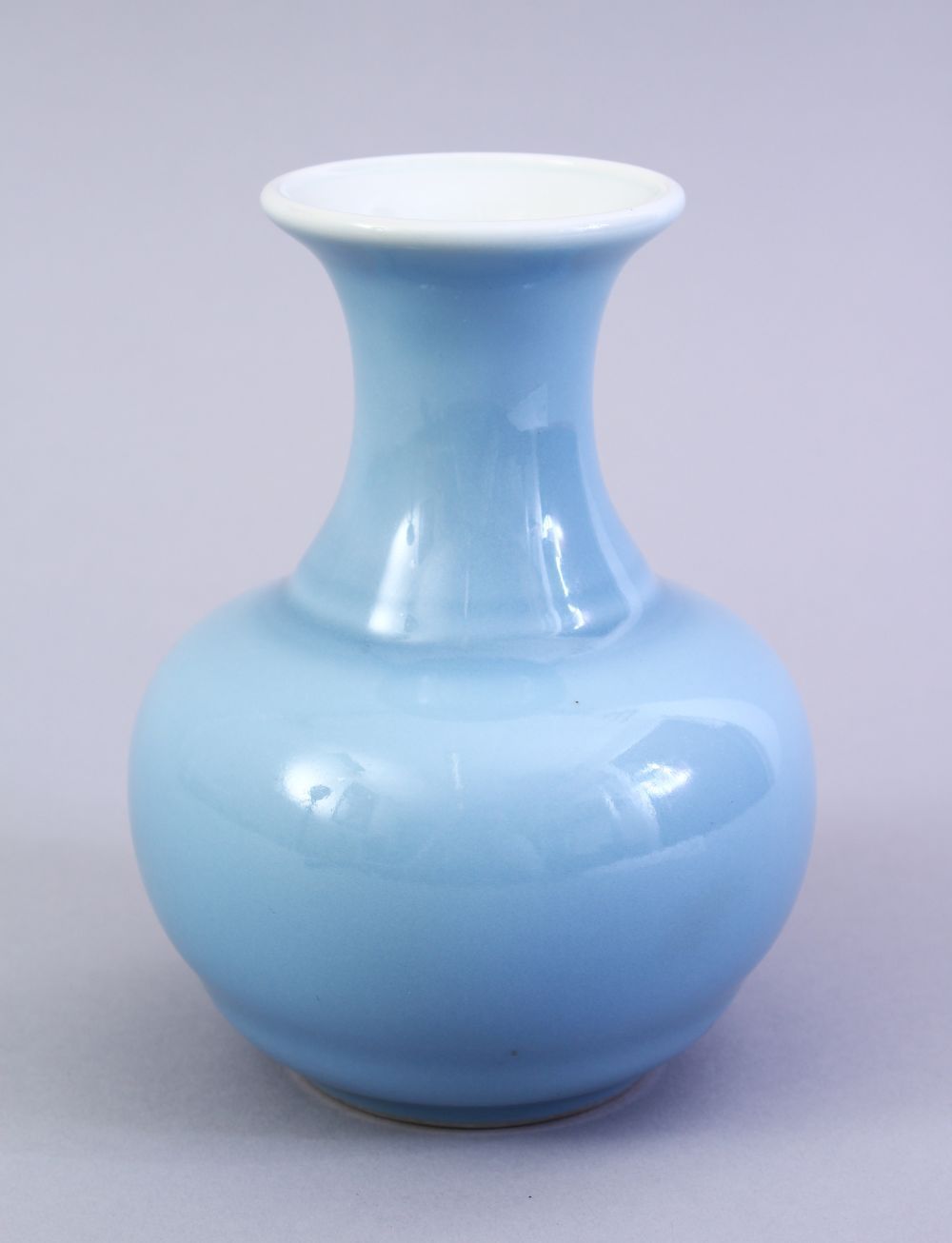 A GOOD DAOGUANG STYLE CHINESE SKY BLUE GLAZED PORCELAIN VASE, with a ribbed lower section and