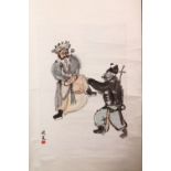 A 20TH CENTURY SCROLL PAINTING, two figures having a conversation, together with another depicting