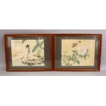 TWO GOOD CHINESE PAINTINGS ON SILK, one painting depicting native flora and butterflies, signed