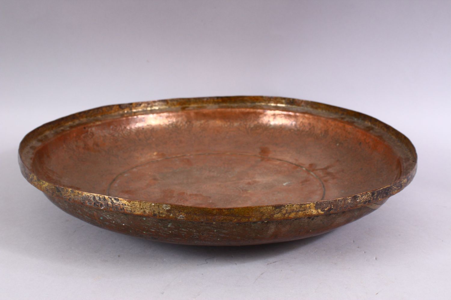 A LARGE SILVERED COPPER PERSIAN BOWL, the bowl with floral motif decoration. 46.5cm. - Image 5 of 6