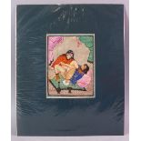 AN INDIAN HAND PAINTED MANUSCRIPT PAGE, depicting a couple in erotic scene, image size 19cm x 13.