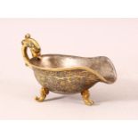 A FINE QUALITY CHINESE TANG STYLE SILVER GILT BRONZE POURING VESSEL, with a finely cast dragon