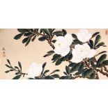 A GOOD 20TH CENTURY CHINESE SCROLL PAINTING, depicting a tree large white blossom, signed and with