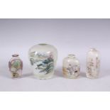 A CHINESE REVERSE PAINTED GLASS VASE, and three snuff bottles.