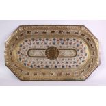 A FINE QUALITY 19TH CENTURY SRI LANKAN SILVER INLAID TRAY, inlaid with scenes of birds, with