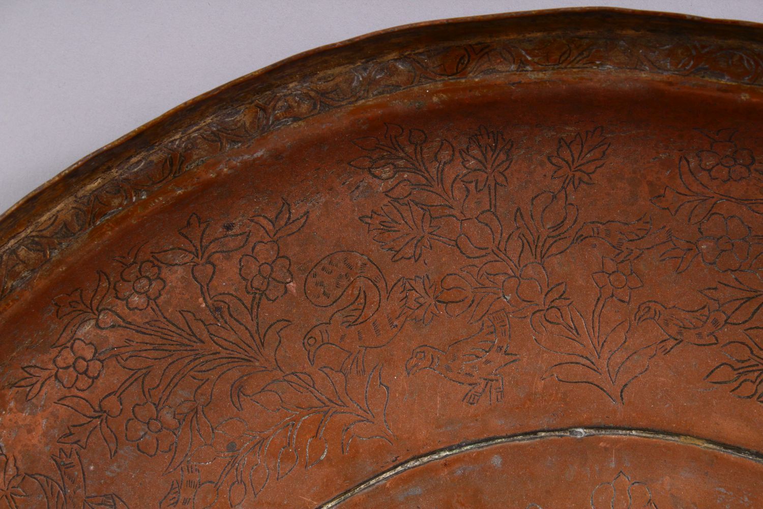 A LARGE SILVERED COPPER PERSIAN BOWL, the bowl with floral motif decoration. 46.5cm. - Image 3 of 6