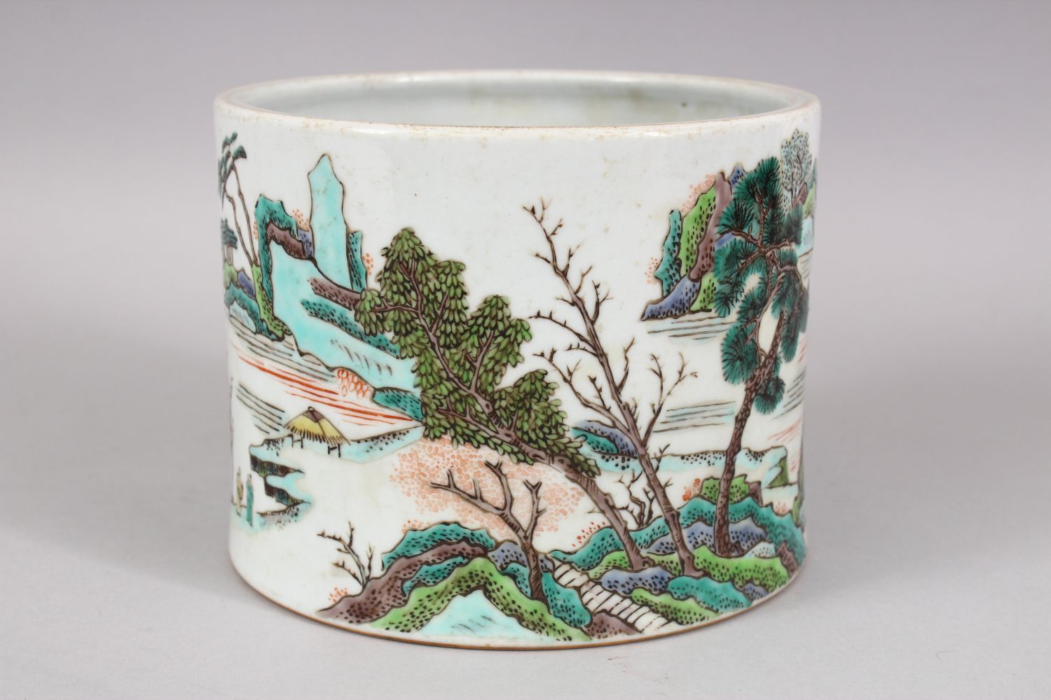 A GOOD LARGE CHINESE FAMILLE ROSE PORCELAIN BRUSH WASH, decorated with native landscape views, - Image 2 of 5