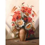 V. Majorana (20th century) continental school, A still life of mixed flowers in a terracotta jug,