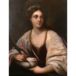 19th century school, A half-length portrait of a female saint holding a dove, oil on canvas, 28.5" x