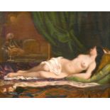 Leopold Carl Muller (1834-1892) Austrian, Study of a naked recumbent female draped in a diaphanous