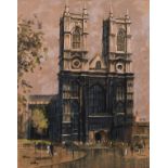 Aubrey Sykes (1910-1995) British, 'Westminster Abbey', a view of the Western Facade, Pastel,