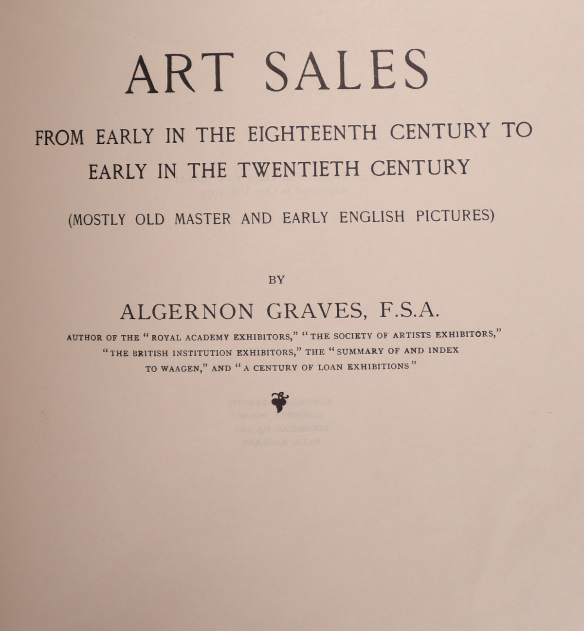 'ART SALES'. By Graves. One volume. 'ART PRICES CURRENT'. 1908-9, 1909-10 and 1952-53. Three - Image 2 of 3