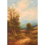 Late 19th Century School, Shepherdess in a landscape, oil on board, indistinctly signed, 19.5" x